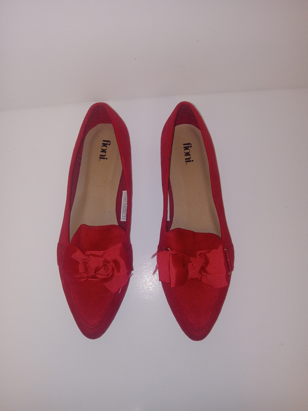FIONI Red Pointed-Toe Bow Flats